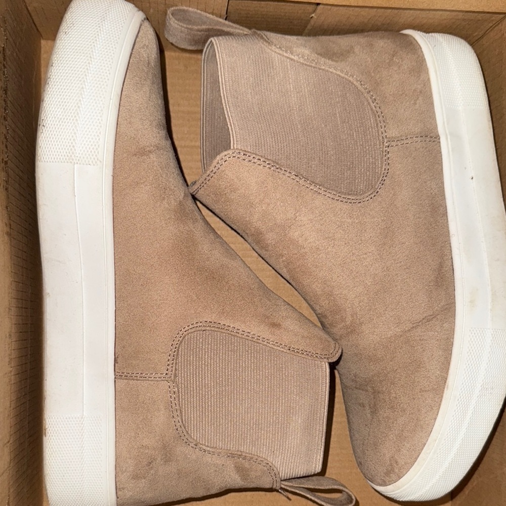 Tan Suede High-Top Sneakers